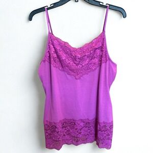 Y2K Purple Lace Cami Tank Top Floral Trim Festival Boho‎ Coquette Stretch Large